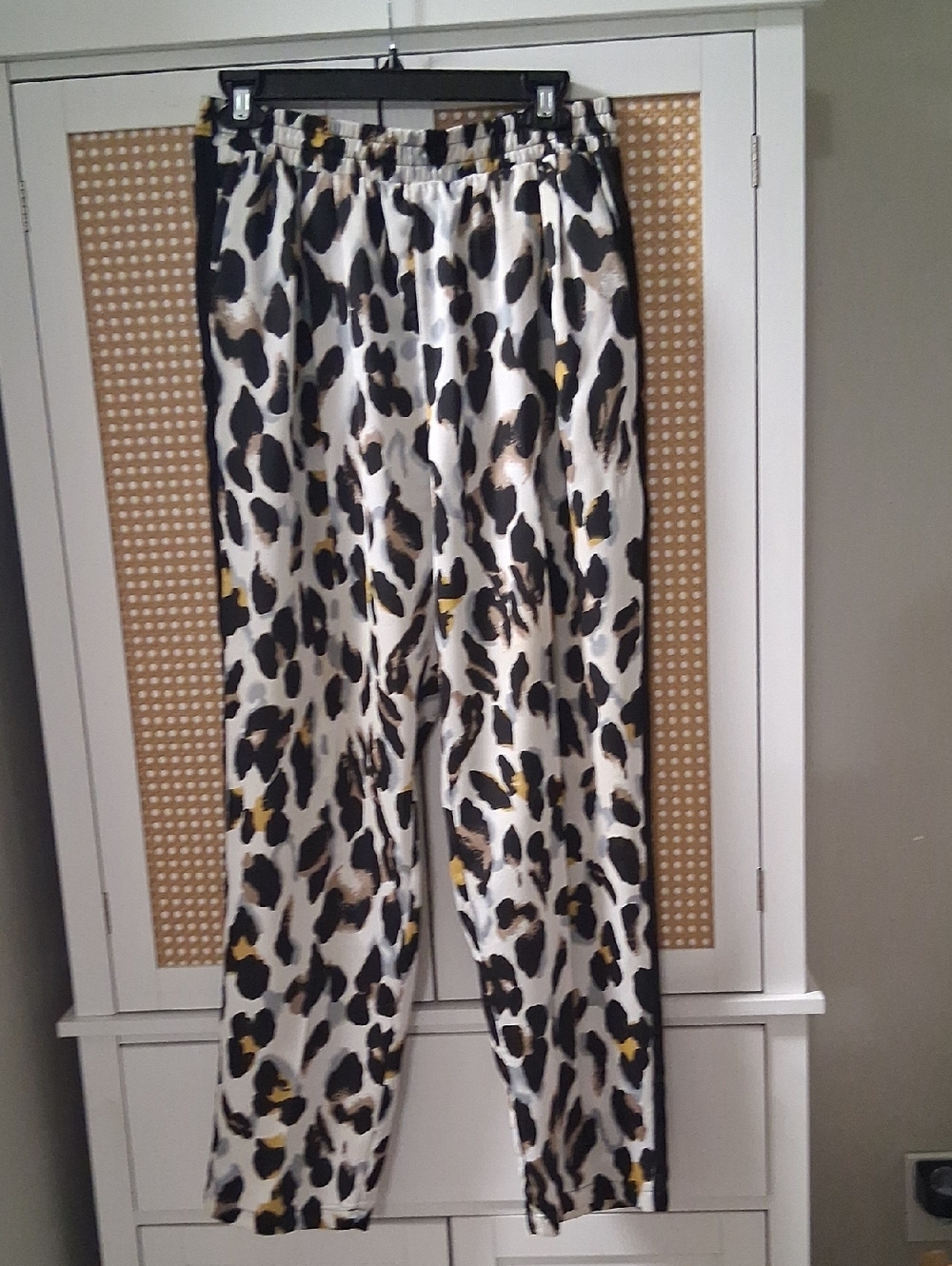 Leopard Print Track Joggers in White and Black